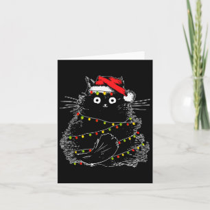 Santa Black-kattan snärjde upp i Julgran Light Kort