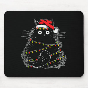 Santa Black-kattan snärjde upp i Julgran Light Musmatta