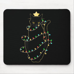 Santa Black-kattan snärjde upp i Julgran Light Musmatta
