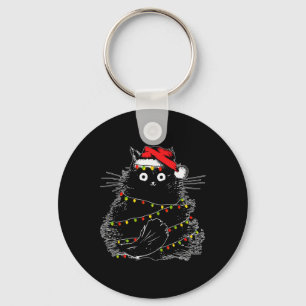 Santa Black-kattan snärjde upp i Julgran Light Nyckelring