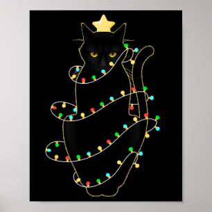 Santa Black-kattan snärjde upp i Julgran Light Poster