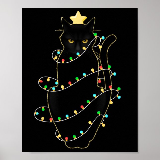 Santa Black-kattan snärjde upp i Julgran Light Poster (Framsidan)