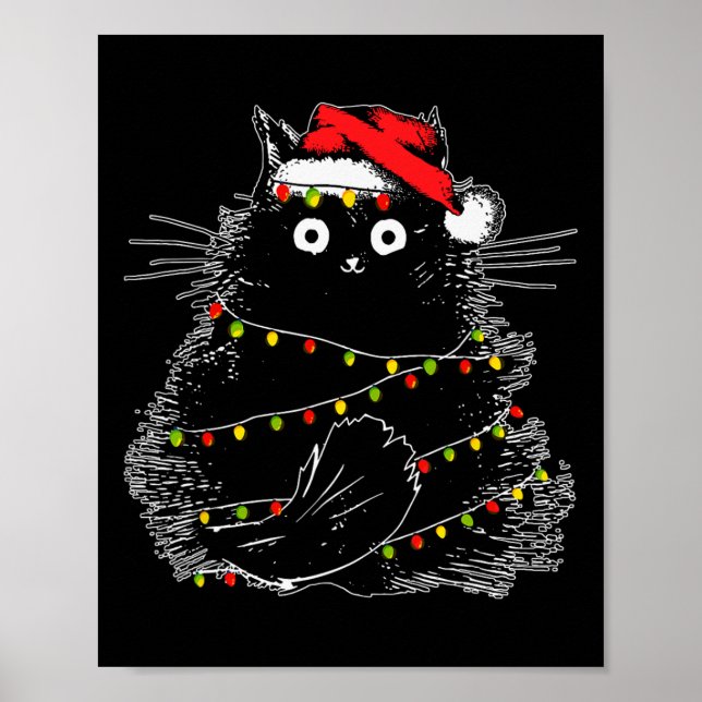 Santa Black-kattan snärjde upp i Julgran Light Poster (Framsidan)