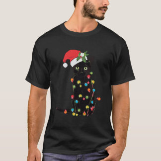 Santa Black-kattan snärjde upp i Julgran Light T Shirt