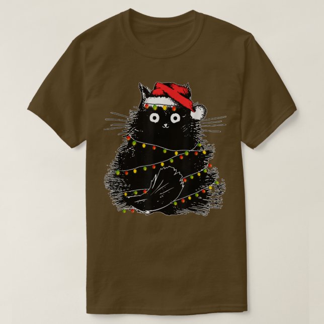Santa Black-kattan snärjde upp i Julgran Light T Shirt (Design framsida)
