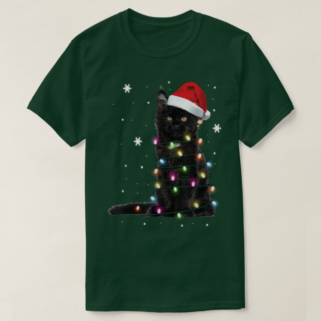 Santa Black-kattan snärjde upp i Julgran Light T Shirt (Design framsida)