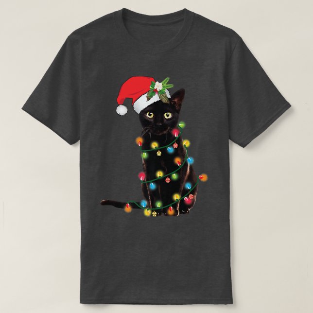 Santa Black-kattan snärjde upp i Julgran Light T Shirt (Design framsida)