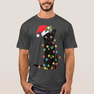 Santa Black-kattan snärjde upp i Julgran Light T Shirt