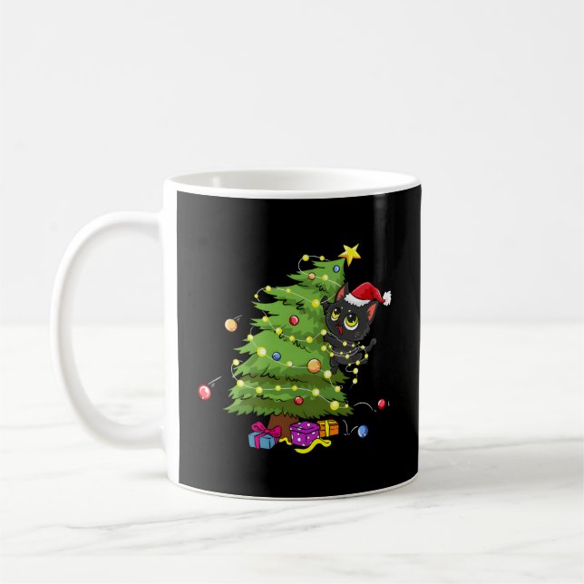 Santa Black-katten snärjde upp i Träd Ljus Kaffemugg (Vänster)