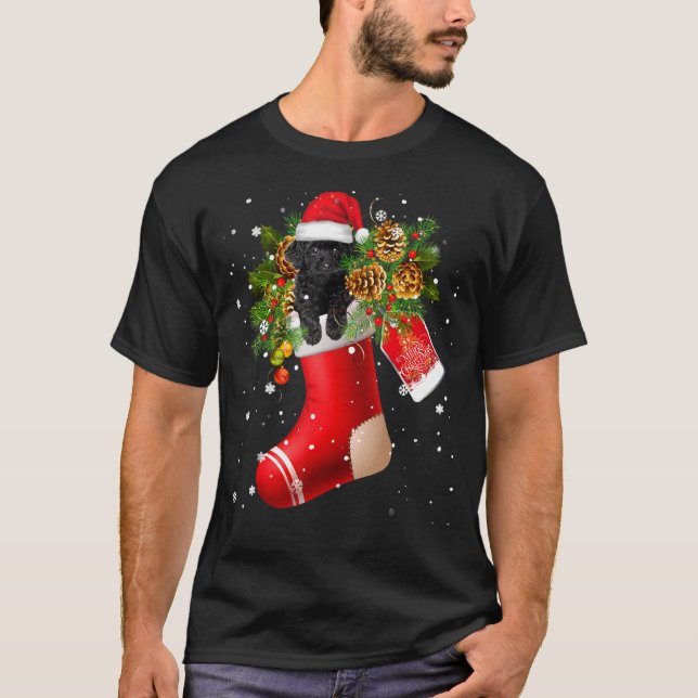 Santa Black Leksak Pudel vid jul Sock Pajama T Shirt (Framsida)