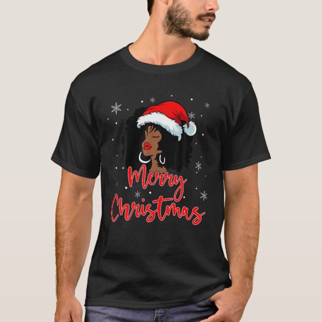 Santa Black Melanin American African Woman Hat Mer T Shirt (Framsida)