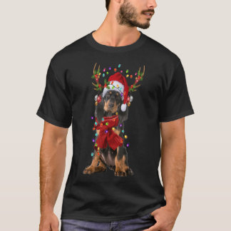 Santa Black och Tan Coonhound Hund Reindeer Christ T Shirt