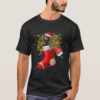 Santa Black och Tan Coonhound i julsock Pa T Shirt
