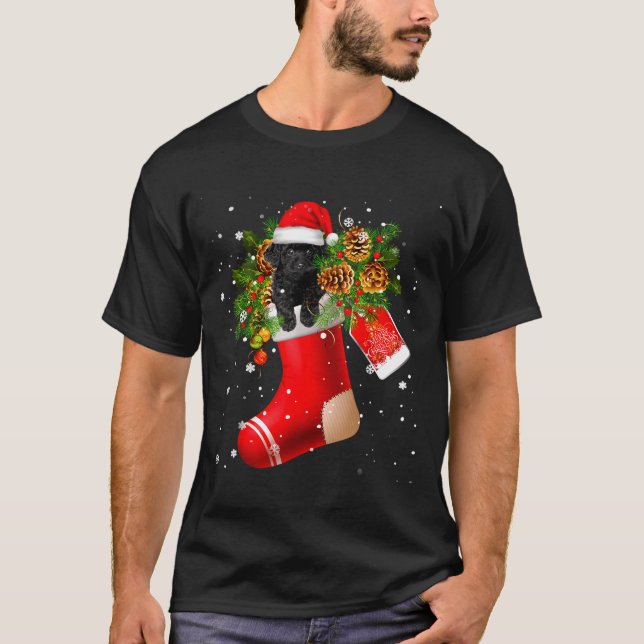 Santa Black Toy Odle In Christmas Sock Pajama  T Shirt (Framsida)