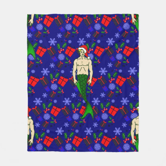 santa blonde merman ugly xmas mermaid gifts fleecefilt (Framsidan)