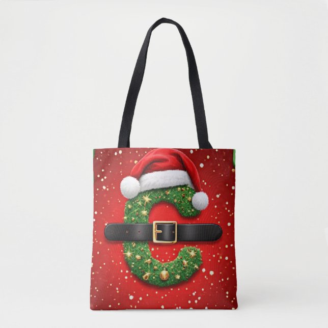Santa Bokstav C Med Julkransdekor 🎁 Tygkasse (Framsida)