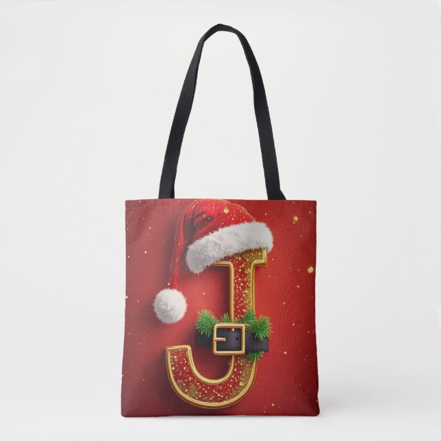 Santa Bokstav J Monogram Julkrans 🎅 Tygkasse (Framsida)
