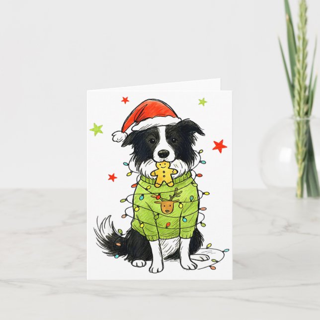 Santa Border Collie Jul Border Collie Hund Mo Kort (Framsida)