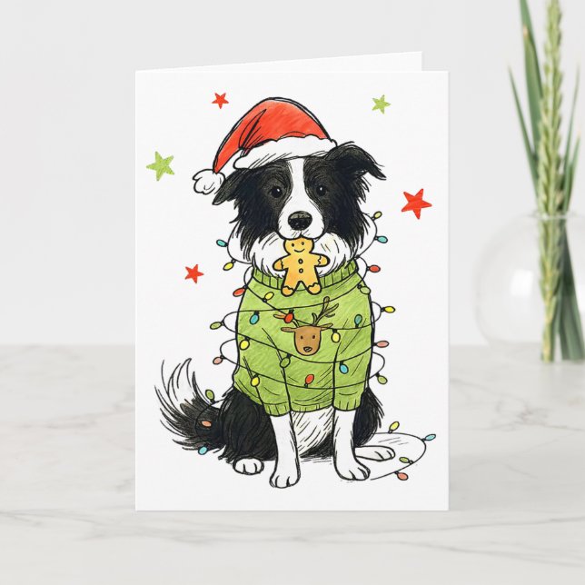 Santa Border Collie Jul Border Collie Hund Mo Kort (Framsida)