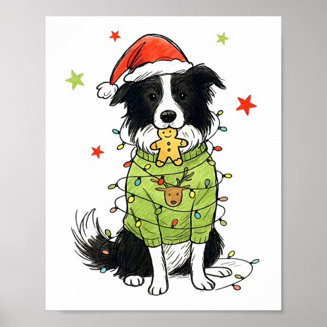 Santa Border Collie Jul Border Collie Hund Mo Poster (Framsidan)