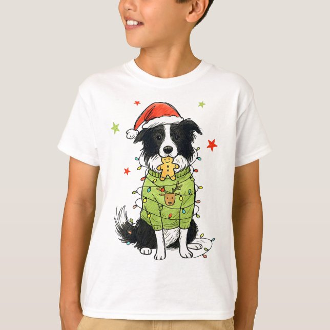Santa Border Collie Jul Border Collie Hund Mo T Shirt (Framsida)