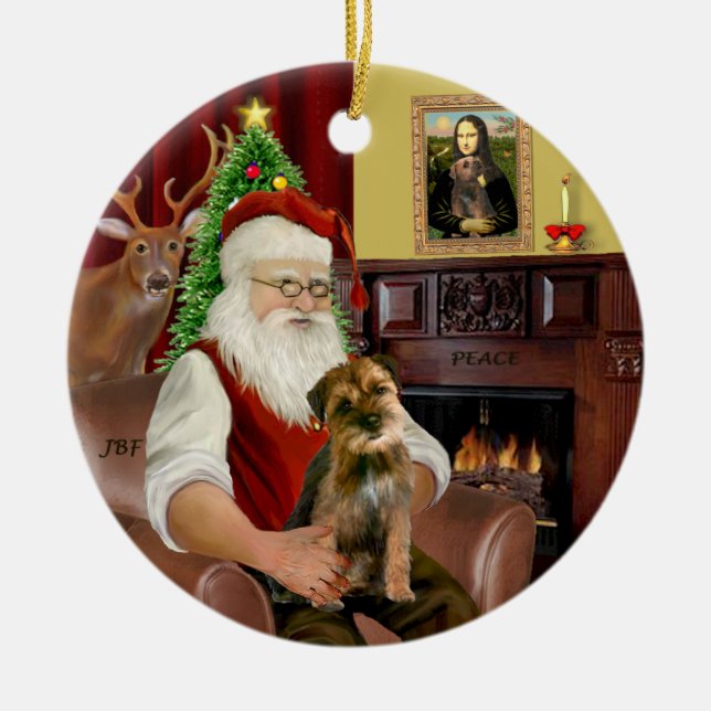 Santa - Border Terrier 1 Julgransprydnad Keramik (Framsidan)