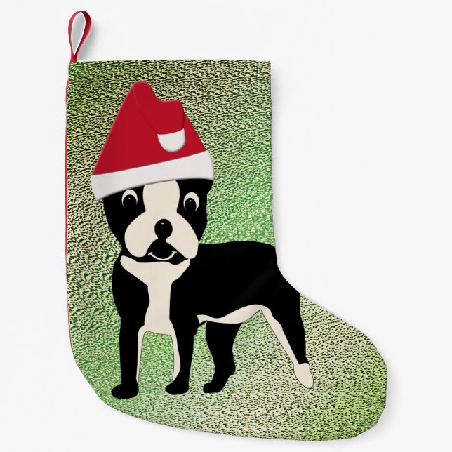 Santa Boston Terrier Liten Julstrumpa (Framsidan)