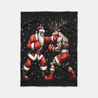 Santa Boxing Reindeer Julsötare Fleecefilt