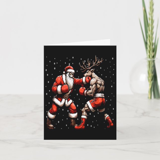 Santa Boxing Reindeer Julsötare Kort (Framsida)