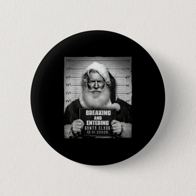 Santa Breaking Entering Mugshot Funny Christmas Ho Knapp (Framsida)