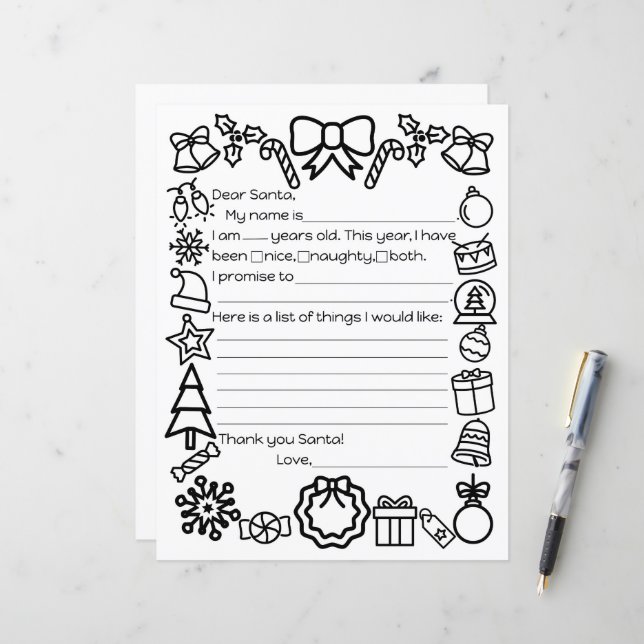 Santa Brev Coloring Page (Fram/Back In Situ)