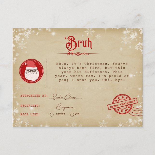 Santa Brev för att Tonåring jultelegram Helg Vykort (Framsida)