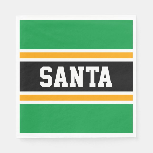 SANTA Bright Grönt Black Gult Festive Rand Pappersservett (Framsidan)