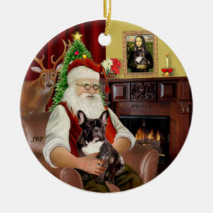 Santa-Brindle Fransk Bulldog Julgransprydnad Keramik