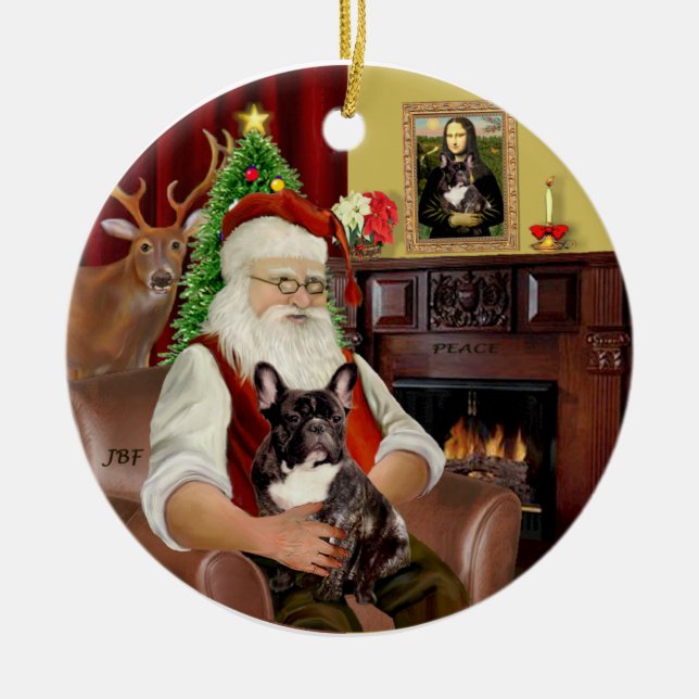 Santa-Brindle fransk bulldogg Julgransprydnad Keramik (Framsidan)