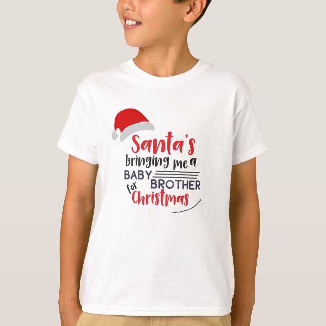 Santa Bringing Baby Brother Shirt - Kids jul T Shirt (Framsida)