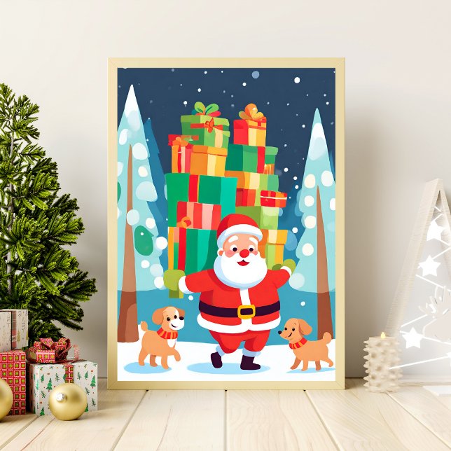 Santa Bringing Presenter och valpar | Väggkonst (Skapare uppladdad)