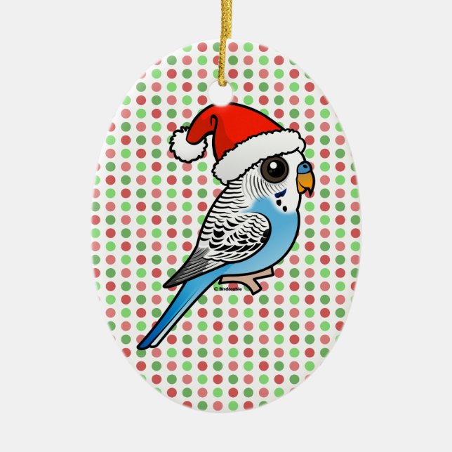Santa Budgie Blue Julgransprydnad Keramik (Framsidan)