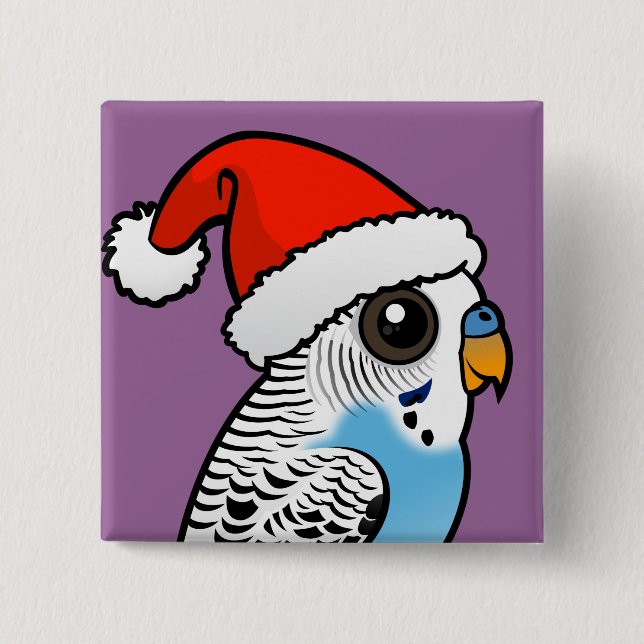Santa Budgie Blue Knapp (Framsida)