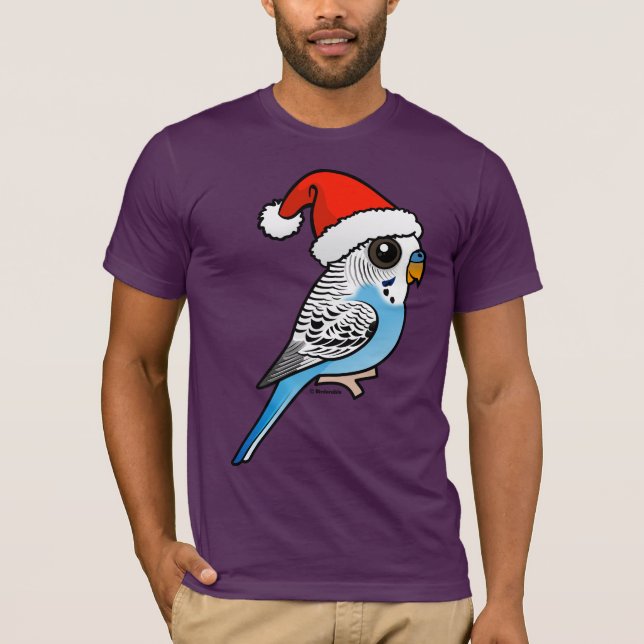 Santa Budgie Blue T Shirt (Framsida)