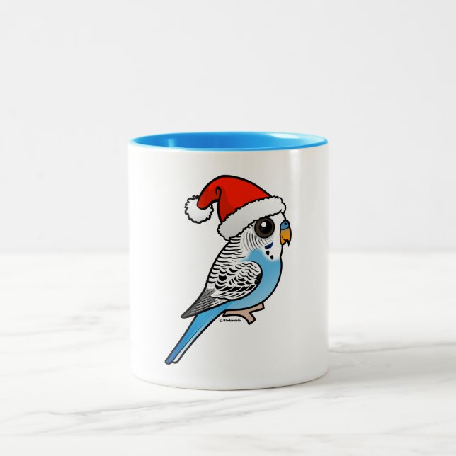Santa Budgie Blue Två-Tonad Mugg (Center)