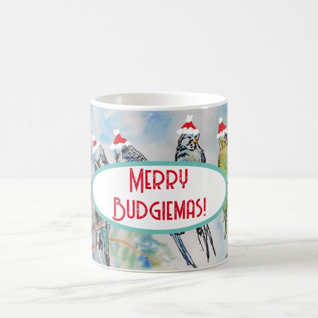 Santa Budgie jul vattenfärg målning Fågel Kaffemugg (Center)