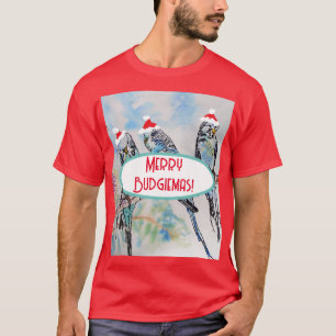 Santa Budgie jul vattenfärg målning Fågel T Shirt