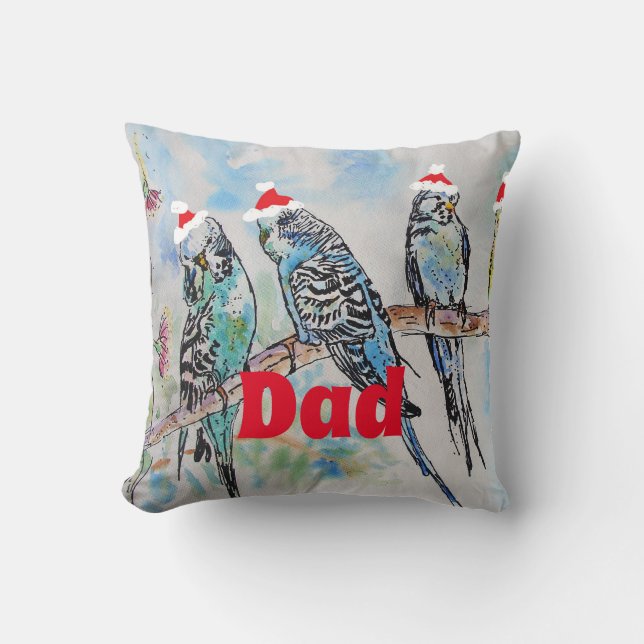 Santa Budgie Parrot Budgies pappa Far Kudde (Framsida)