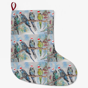 Santa Budgies Budgie-fågeljakt Stor Julstrumpa