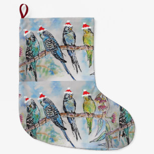 Santa Budgies budgies fågeljakt Stor Julstrumpa