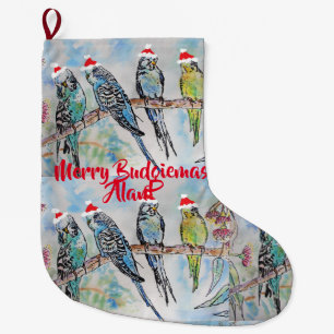 Santa Budgies budgies fågeljakt Stor Julstrumpa