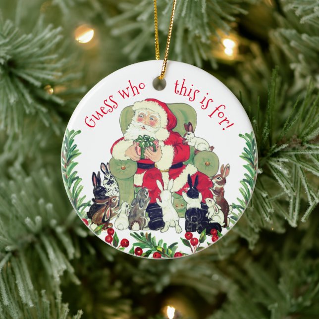 Santa & Bunny Rabbits Anpassningsbar julklapp Julgransprydnad Keramik (Träd)