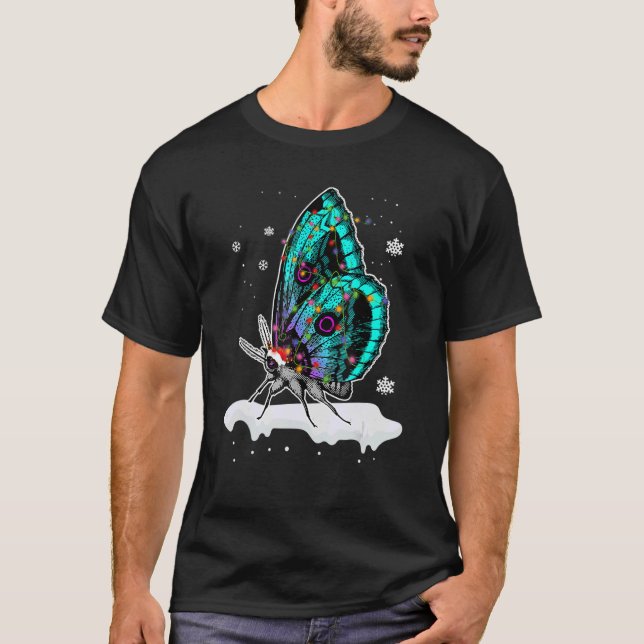Santa Butterfly Animal God jul, Ljus jul T Shirt (Framsida)