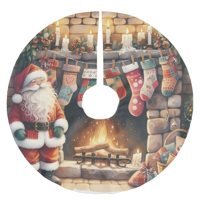 Santa by Fireplace Christmas Stockings Julgransmatta Borstad Polyester (Framsidan)